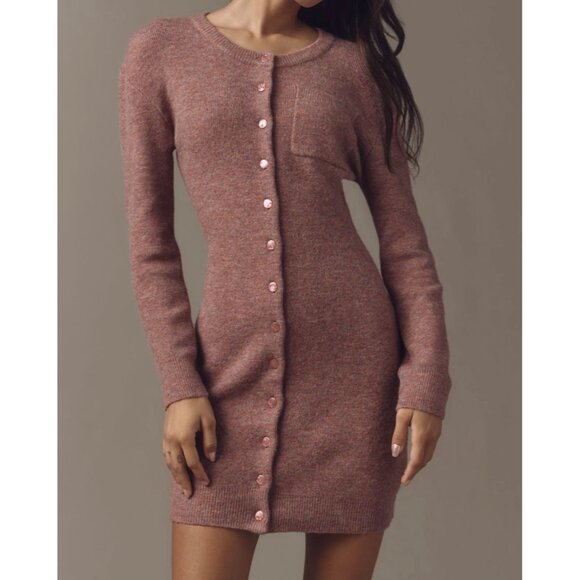 Mare Mare Anthropologie Long Sleeve Button Front Sweater Mini Dress XL Rose Pink - Picture 1 of 6